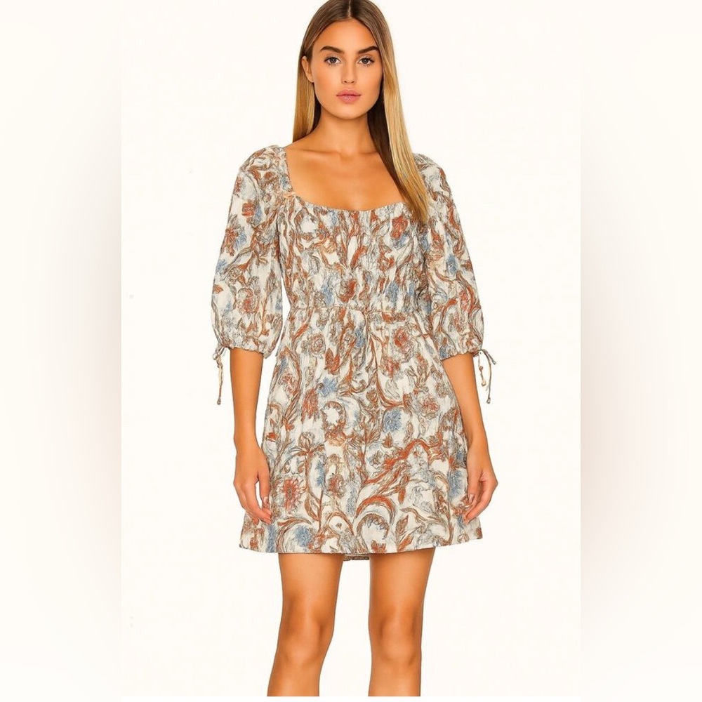 House of Harlow 1960 Paisley Mini Dress in Cream and Brown